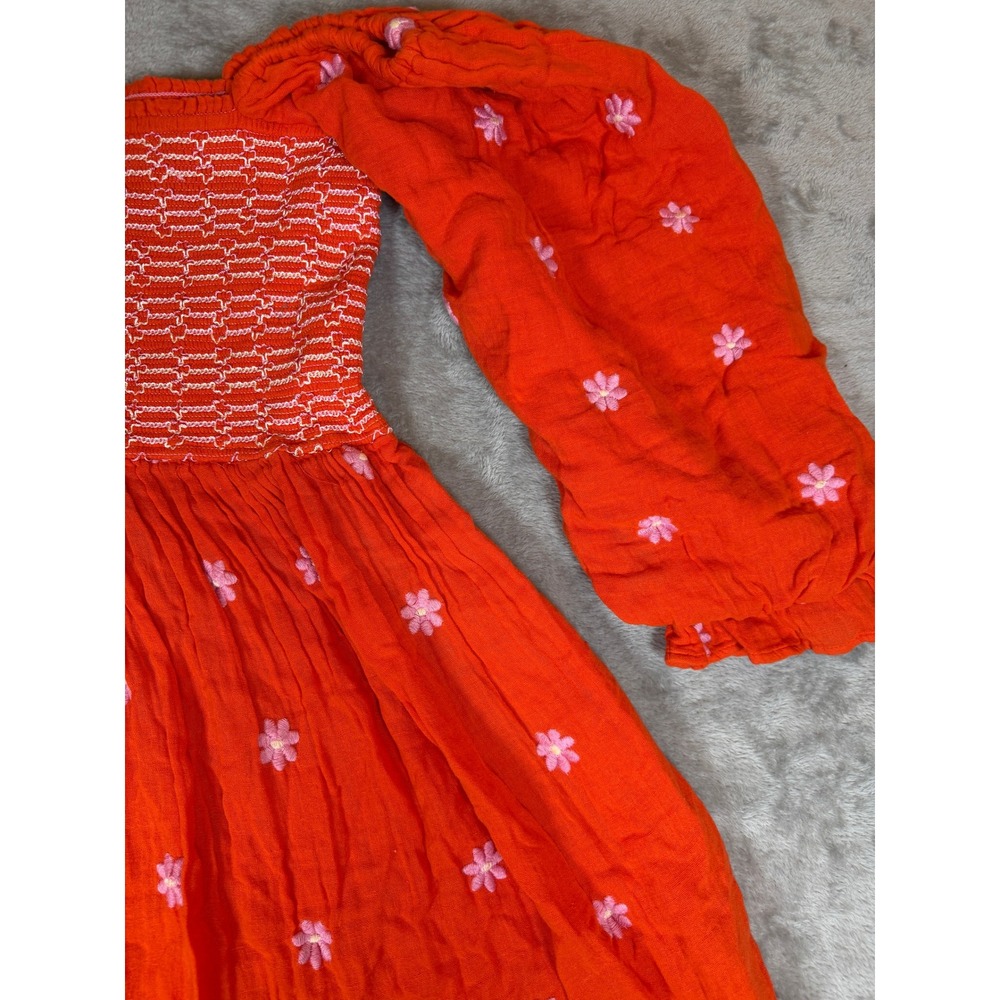 Free People Tangerine Combo Floral Embroidered Smocked Midi Dress M NWT - Picture 7 of 13